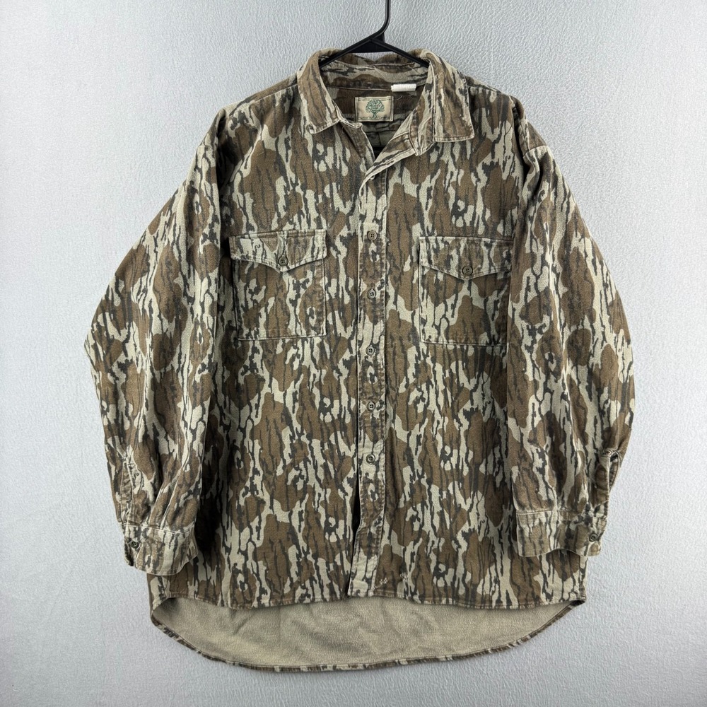 Vintage 80s Mossy Oak Shirt Mens XL Tree Bark Chamois Flannel Made in USA